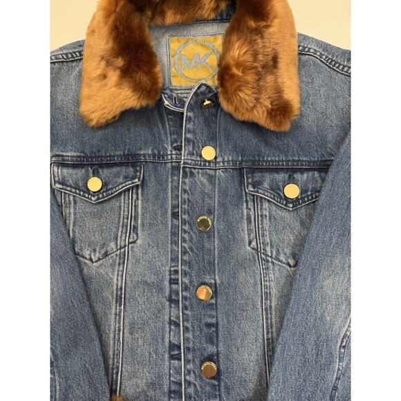 Michael Kors Faux Fur Collar Denim Jacket Size M-L - Picture 2 of 16